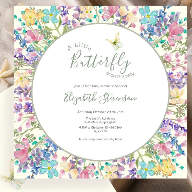Invitation Douce Petite Papillon Fleurs Bébé Shower (Créateur téléchargé)