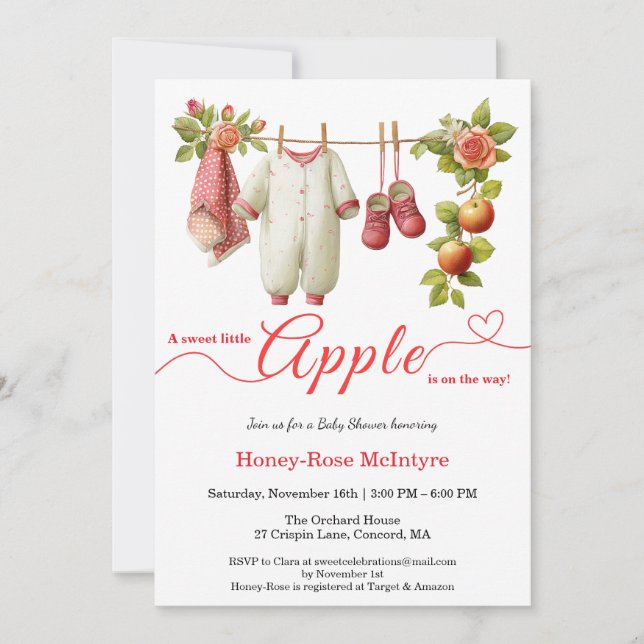 Invitation Douce petite pomme Baby Shower | Bébé rustique d'a (Devant)