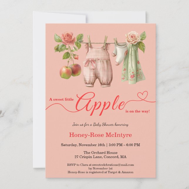 Invitation Douce petite pomme Baby Shower | Bébé rustique d'a (Devant)