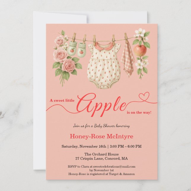 Invitation Douce petite pomme Baby Shower | Bébé rustique d'a (Devant)