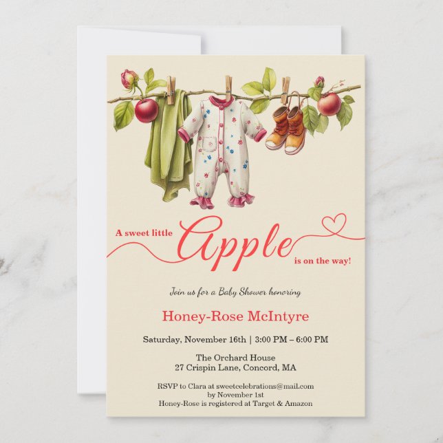 Invitation Douce petite pomme Baby Shower | Bébé rustique d'a (Devant)