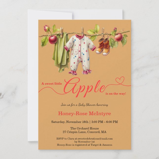 Invitation Douce petite pomme Baby Shower | Bébé rustique d'a (Devant)
