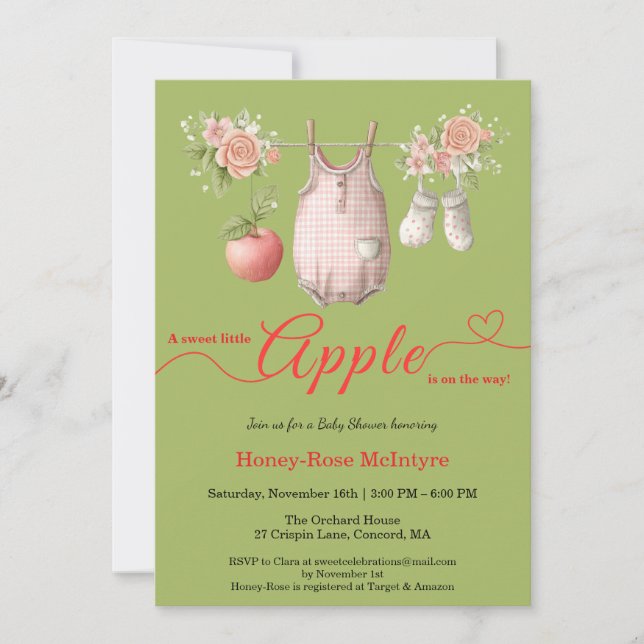 Invitation Douce petite pomme Baby Shower | Bébé rustique d'a (Devant)