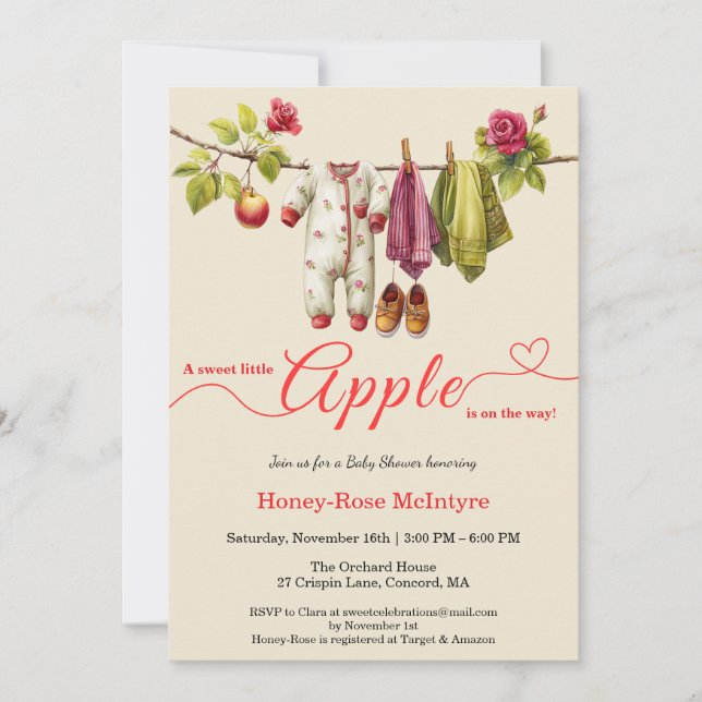 Invitation Douce petite pomme Baby Shower | Bébé rustique d'a (Devant)