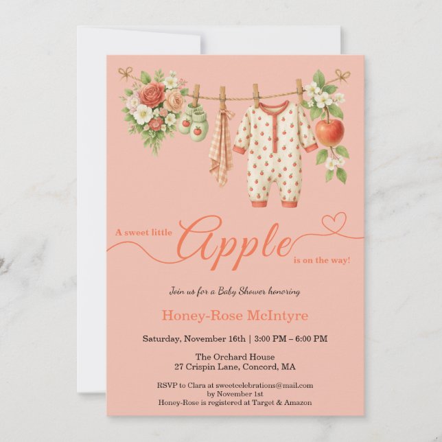 Invitation Douce petite pomme Baby Shower | Bébé rustique d'a (Devant)