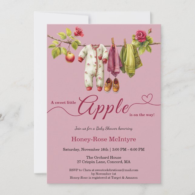 Invitation Douce petite pomme Baby Shower | Bébé rustique d'a (Devant)