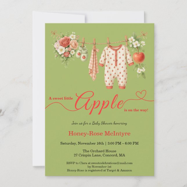 Invitation Douce petite pomme Baby Shower | Bébé rustique d'a (Devant)