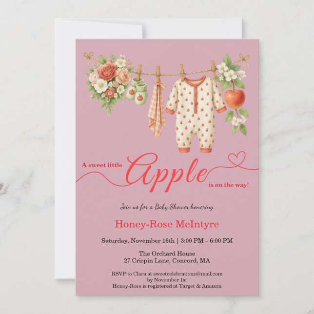Invitation Douce petite pomme Baby Shower | Bébé Rustique d'A (Devant)