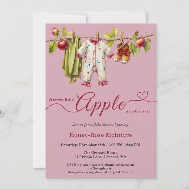 Invitation Douce petite pomme Baby Shower | Bébé rustique d'a (Devant)