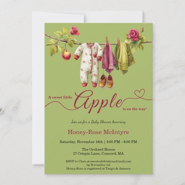 Invitation Douce petite pomme Baby Shower | Bébé Rustique d'A (Devant)