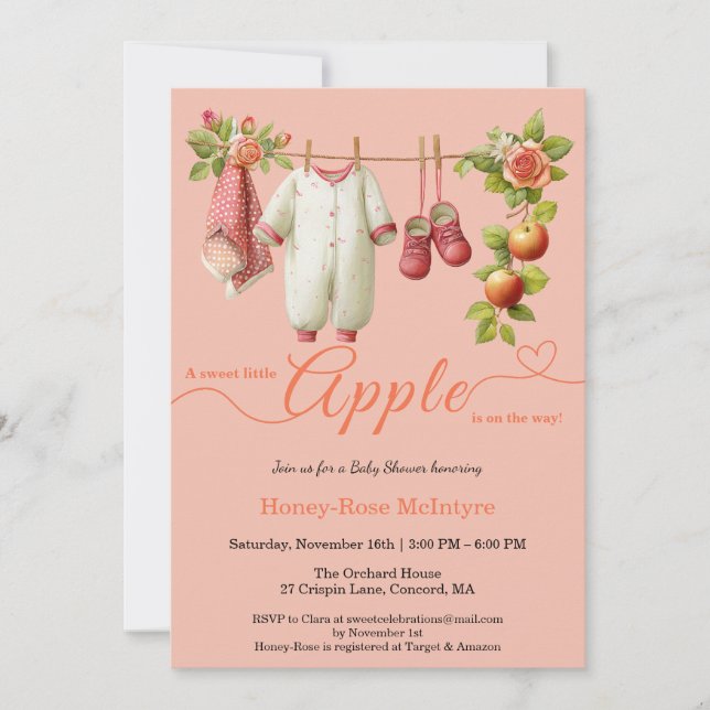 Invitation Douce petite pomme Baby Shower | Bébé Rustique d'A (Devant)