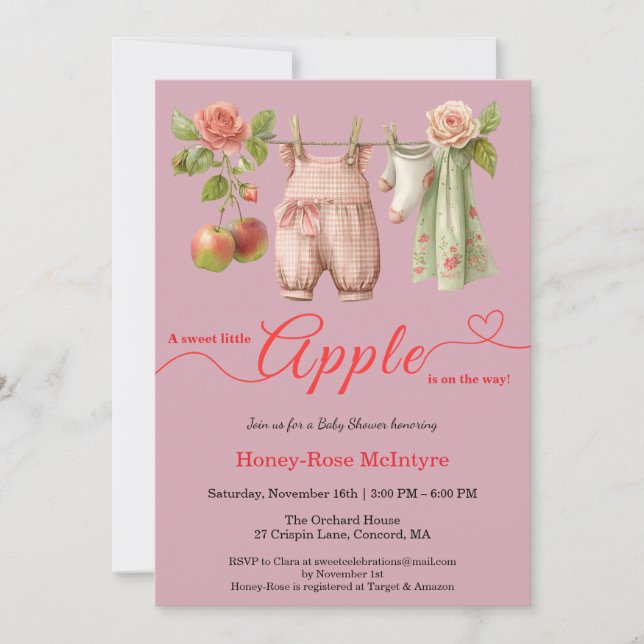 Invitation Douce petite pomme Baby Shower | Bébé rustique d'a (Devant)