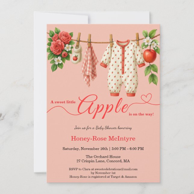 Invitation Douce petite pomme Baby Shower | Bébé rustique d'a (Devant)