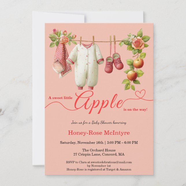 Invitation Douce petite pomme Baby Shower | Bébé rustique d'a (Devant)