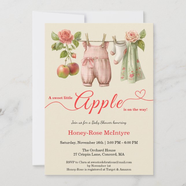 Invitation Douce petite pomme Baby Shower | Bébé Rustique d'A (Devant)