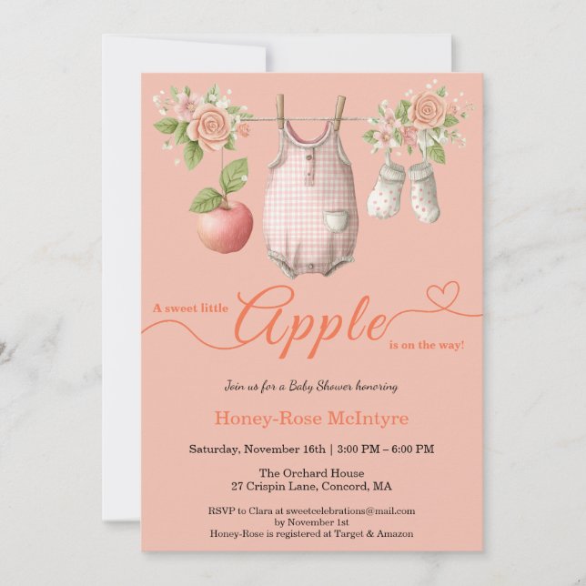 Invitation Douce petite pomme Baby Shower | Bébé rustique d'a (Devant)