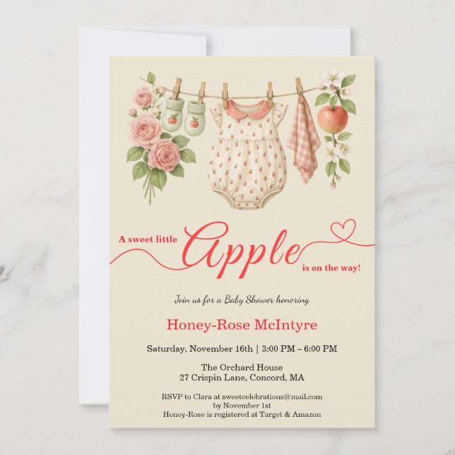 Invitation Douce petite pomme Shower de bébé | Bébé rustique  (Devant)