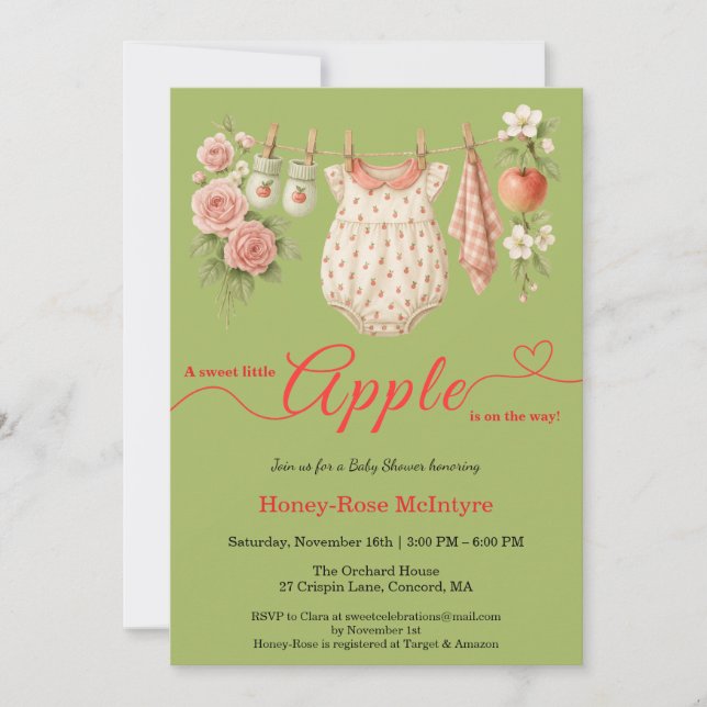 Invitation Douce petite pomme Shower de bébé | Bébé rustique  (Devant)