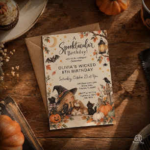 Invitation Douce Petite Sorcière Halloween Aquarelle Annivers