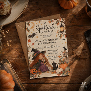 Invitation Douce Petite Sorcière Halloween Aquarelle Annivers