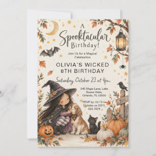 Invitation Douce Petite Sorcière Halloween Aquarelle Annivers