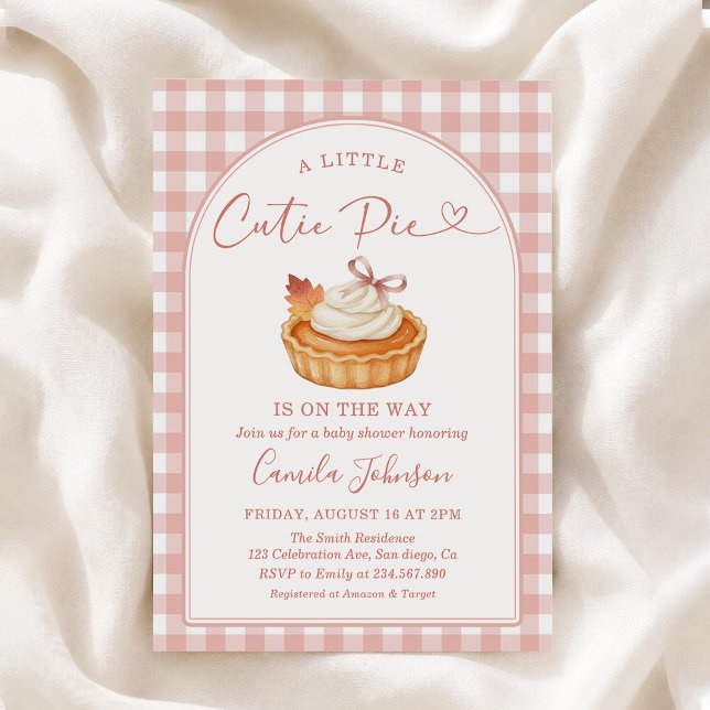 Invitation Douce petite tarte rose Gingham Baby Shower d'auto (Créateur téléchargé)