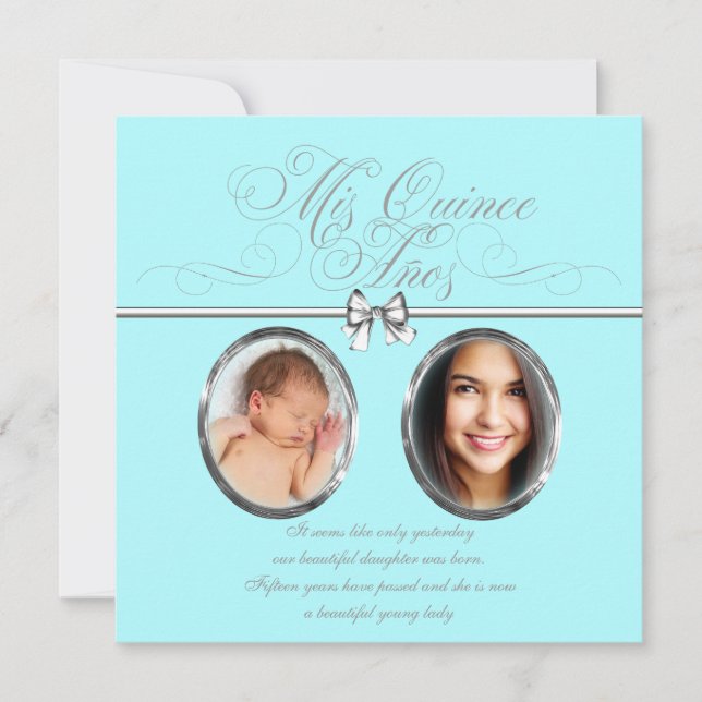 Invitation Douce Photo Quinceanera Bleu Teal (Devant)