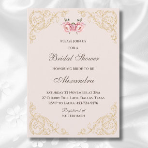 Invitation Douce Pivoine Rose Vintage Floral Fête de Mariage
