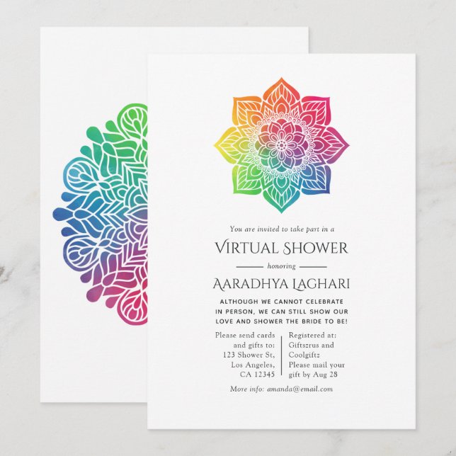 Invitation Douce pluie Mandala Indien Virtuelle (Devant / Derrière)