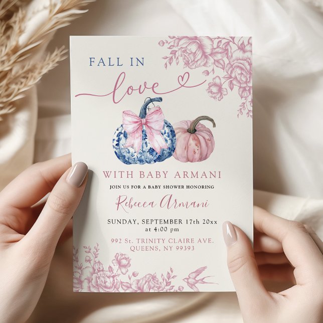 Invitation Douce Pluie Rose Bleu Chinoiserie Citrouille (Créateur téléchargé)