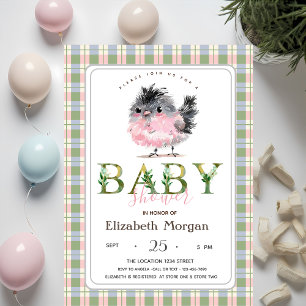 Invitation Douce poulette vert rose carreau Baby Shower