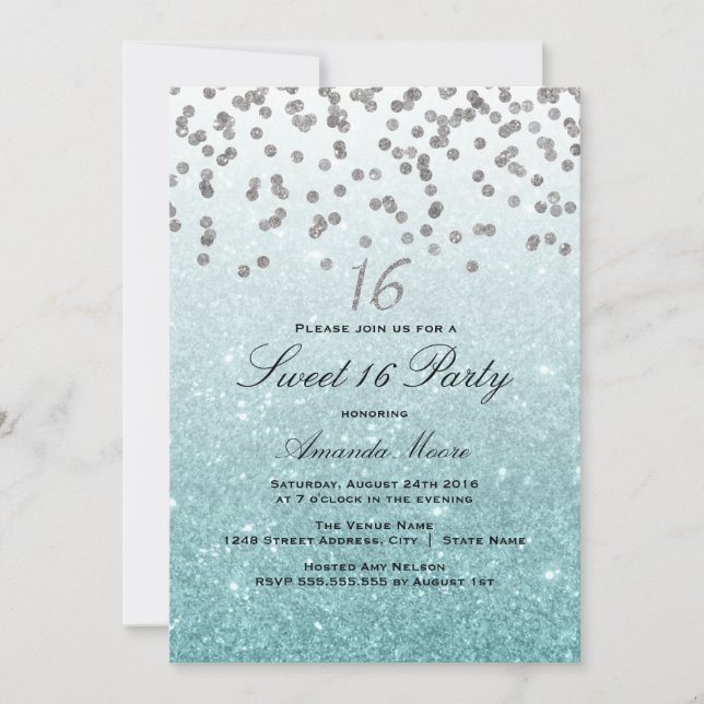 Invitation douce pour un Sweet 16 avec confettis p (Devant)