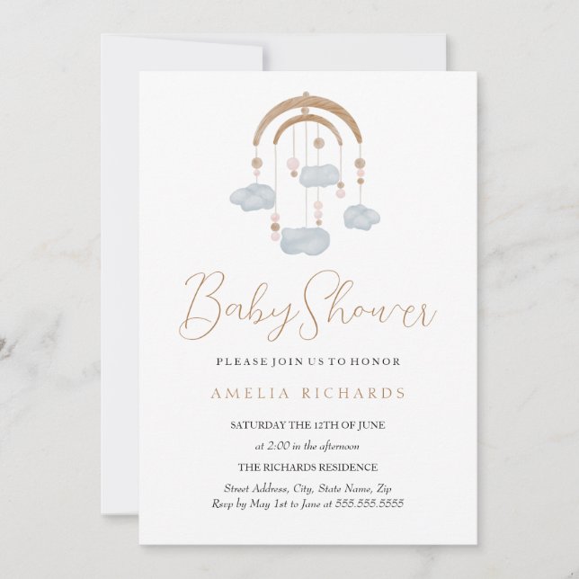 Invitation Douce poussière de nuage bleu mobile Baby Shower (Devant)