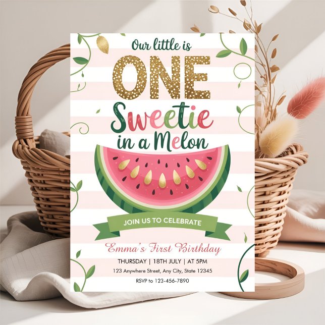 Invitation Douce première année dans un melon  (Créateur téléchargé)