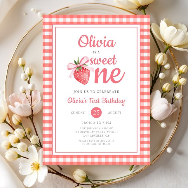 Invitation Douce première année Strawberry (Sweet One Strawberry 1st Birthday Invitation)