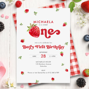 Invitation Douce Première Anniversaire de la Myrtille Gingham