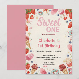 Invitation Douce première bougie anniversaire glace donut fra