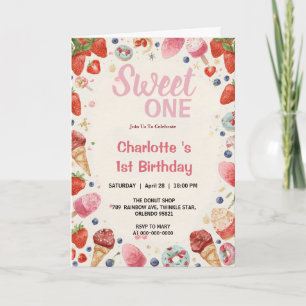 Invitation Douce première bougie d'anniversaire Gâteau donut 
