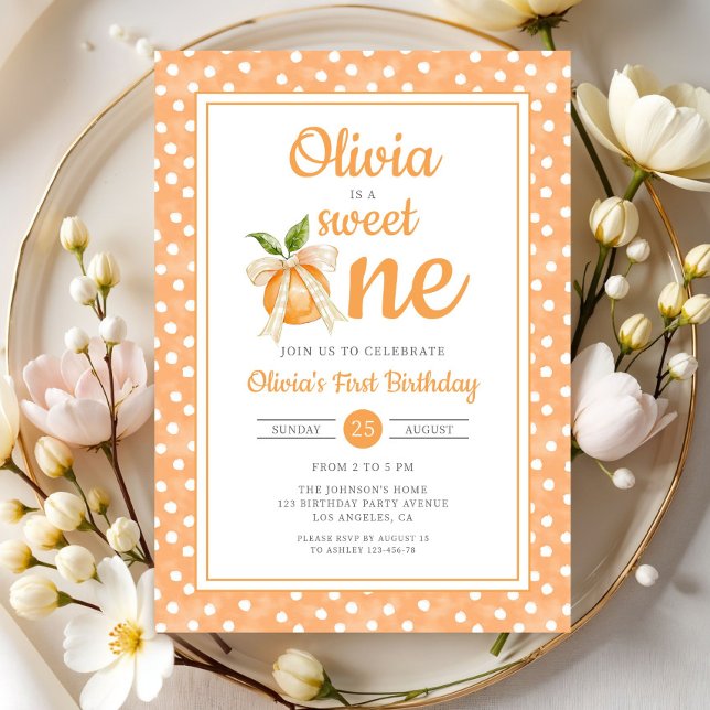 Invitation Douce Première Orange Citron 1er Anniversaire (Sweet One Orange Citrus 1st Birthday Invitation)