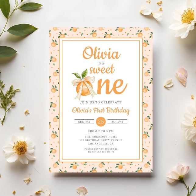 Invitation Douce Première Orange Citronnée 1er Anniversaire (Sweet One Orange Citrus 1st Birthday Invitation)