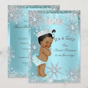 Invitation Douce Princesse Fille Baby Shower Bleu Canard Ethn