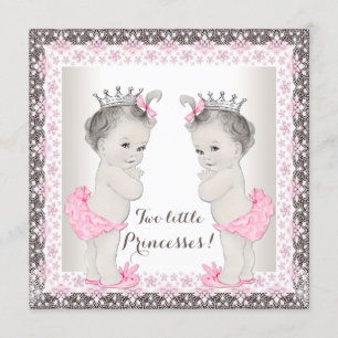 Invitation Douce Princesse Jumeaux Rose et Marron Baby Shower