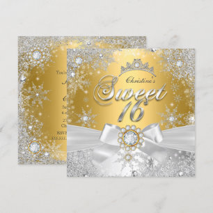 Invitation Douce Princesse Or Argent 16 ans Merveilleux Hiver