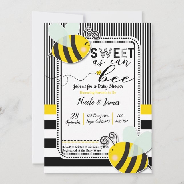 Invitation Douce que peut BEE Baby shower Sexe Révéler (Devant)