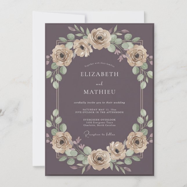 Invitation Douce Ranunculus Champagne Eucalyptus Mariage Mauv (Devant)