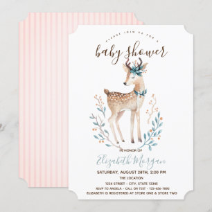 Invitation Douce rennes rayures roses Baby Shower