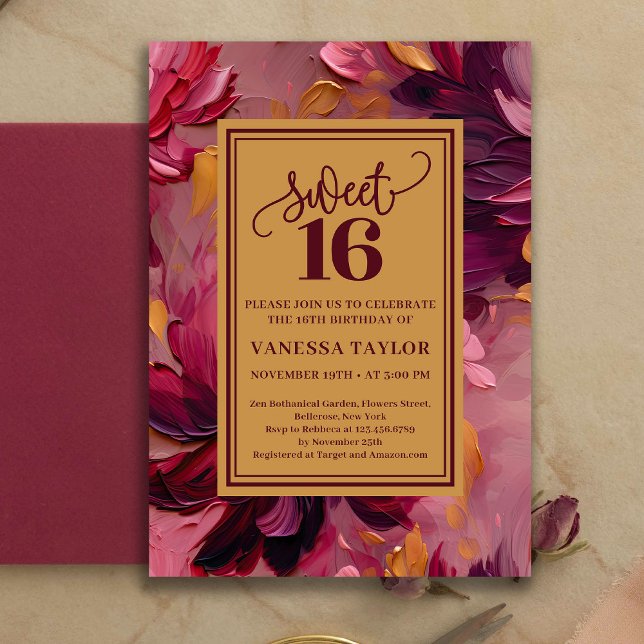 Invitation Douce Rêveuse pour un Anniversaire de 1 (Dreamy Sweet 16 Burgundy Blush Boho Invitation)