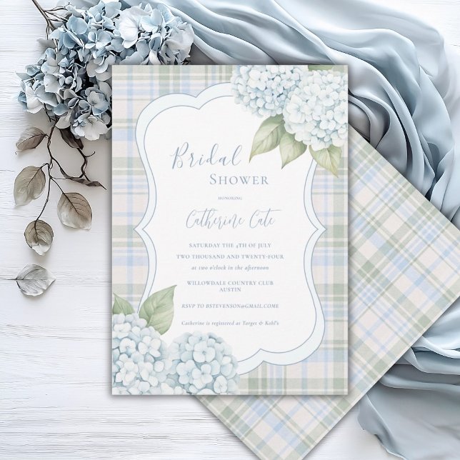 Invitation Douce Robe de Mariée Fleurs Bleues Hydrangea à car (Créateur téléchargé)