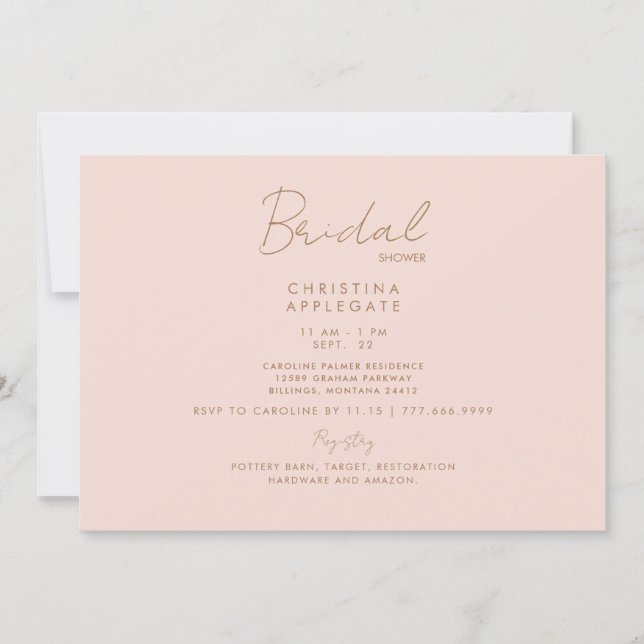 Invitation Douce Robe de Mariée Rose et Texte Doré (Devant)