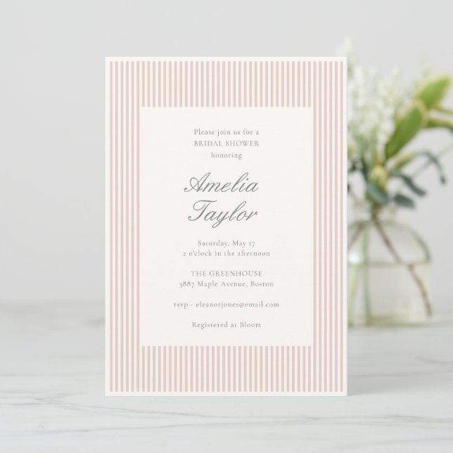 Invitation Douce Robe de Mariée Rose Pastel Rayure Crème Clas (Debout devant)